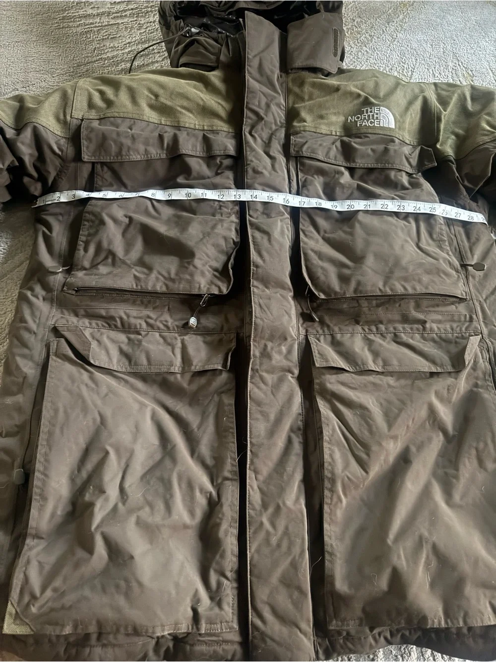 The North Face Olive Green Parka goose down Jacket hooded Hyvent XXL